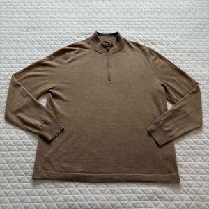 JOS A BANK Signature Light Brown 100% Merino Wool 1/4 Zip Mock Neck Sweater XL